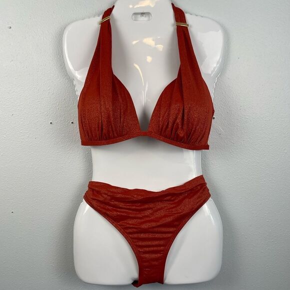 NWOT Kenneth Cole New York Burnt Orange Bikini Top And Bottoms Size L 38 B/C - Picture 1 of 8